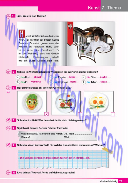 11. Sınıf Almanca A1.2 Çıpa Yayınları Ders Kitabı Cevapları Sayfa 73