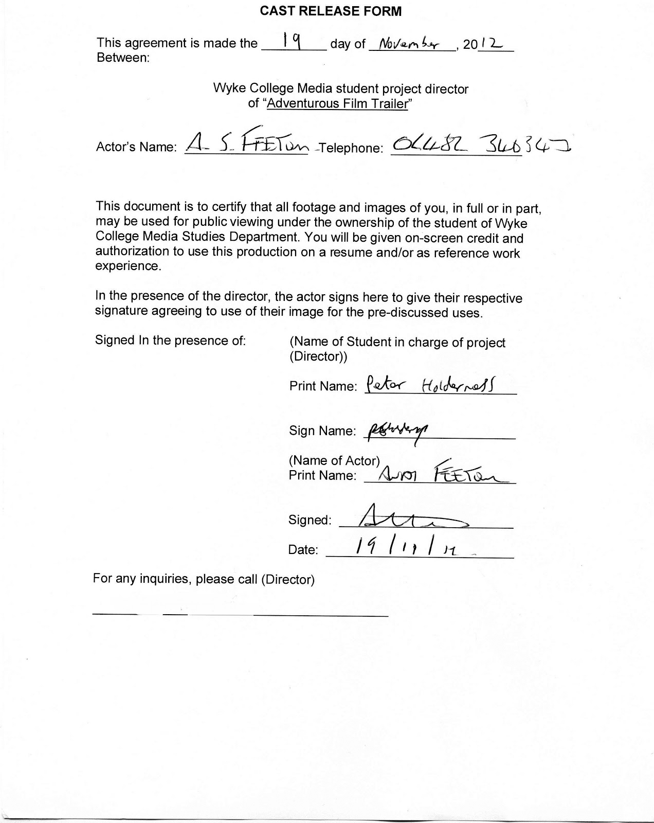Peter Holderness A2 media blog Cast Release Forms