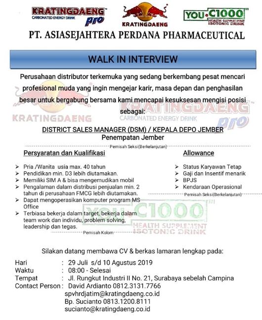 Lowongan Kerja Pt Asiasejahtera Perdana Pharmaceutical Tahun 2019 Mediasiana Com Media Pembelajaran Masakini