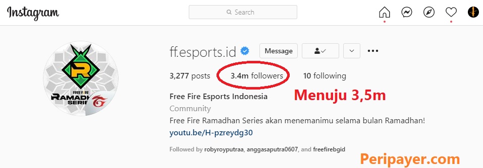 3,5M Follower FF Esports ID