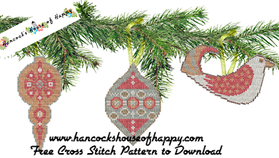 free colour rustic cross stitch christmas tree decoration pattern