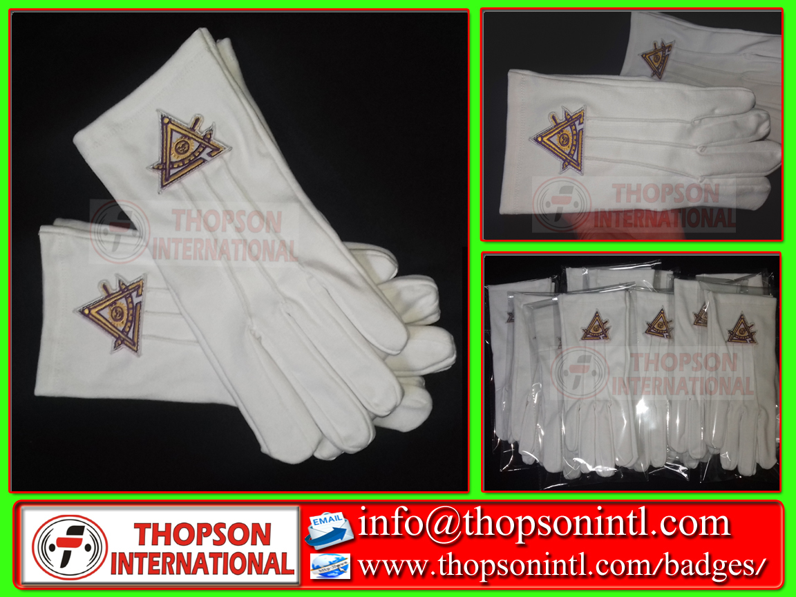 Thopson International Masonic regalia Master Mason white cotton gloves