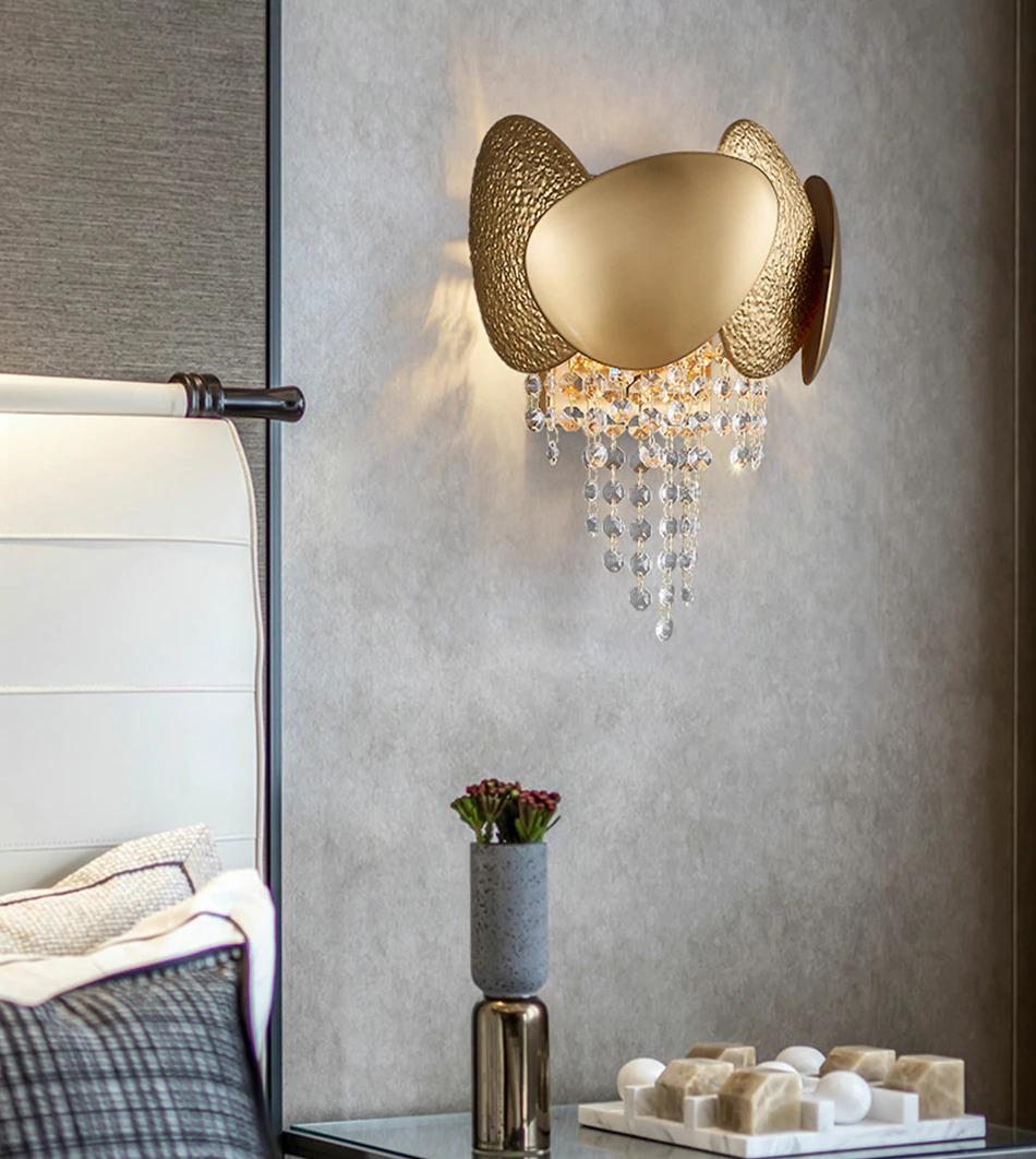 Gold Wall Lamp Living Room Bedroom Bedside Crystal Wall Scone Lights