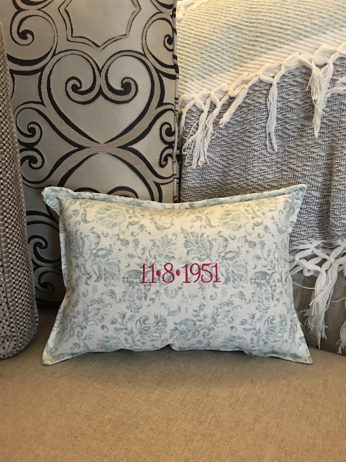 Marla, Plain and Small 65th Wedding Anniversary Embroidered Pillow