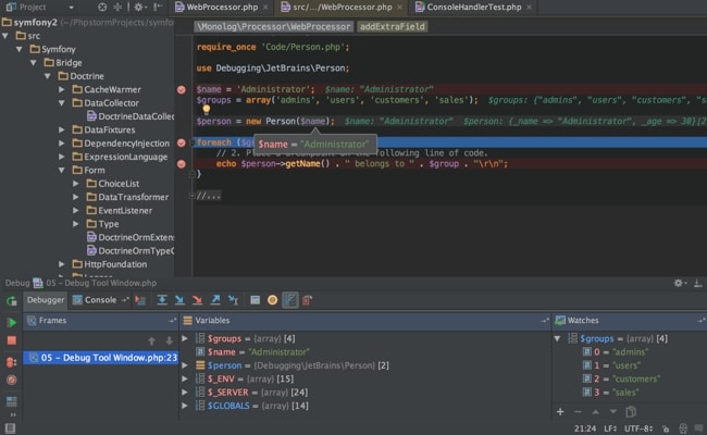 PhpStorm text editor for PHP development.