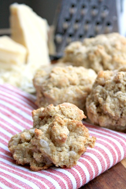 Stone ground whole white flour & sharp cheddar give these cheese drop biscuits extra flavour.