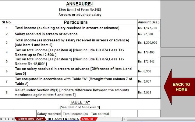 Income Tax Arrears Relief Calculator U/s 89(1) with Form 10E