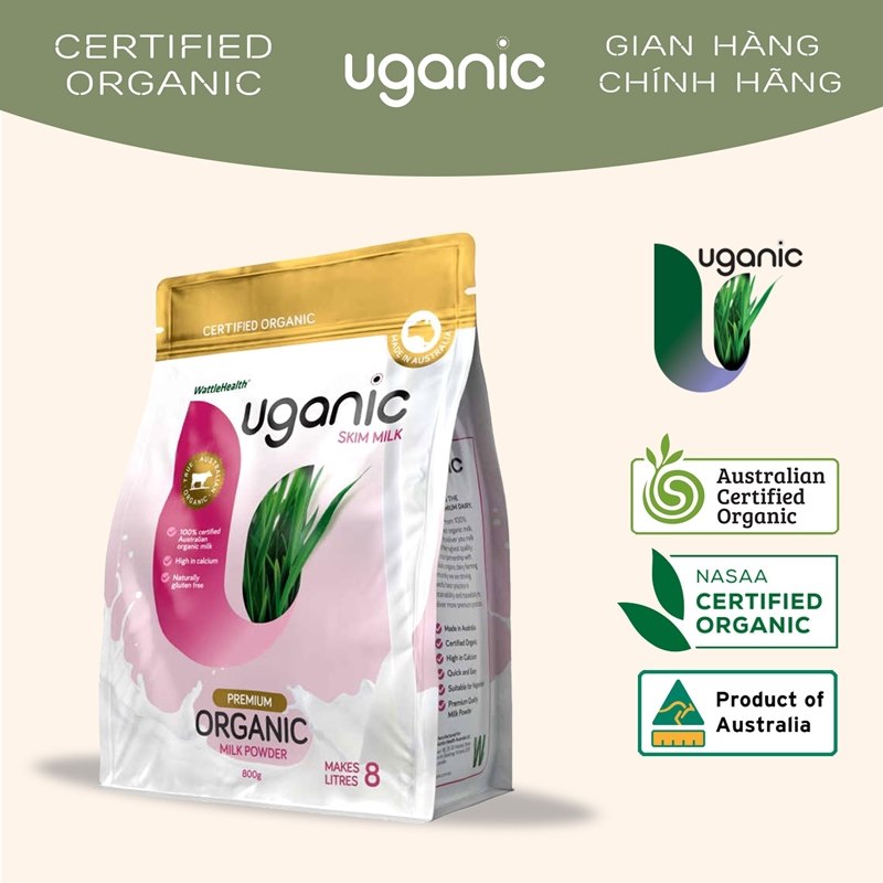 Uganic Sữa hữu cơ tách béo 800g