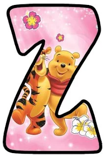 Abecedario de Tiger y Winnie the Pooh en Fondo Rosa. Tiger and Winnie the Pooh Alphabet.