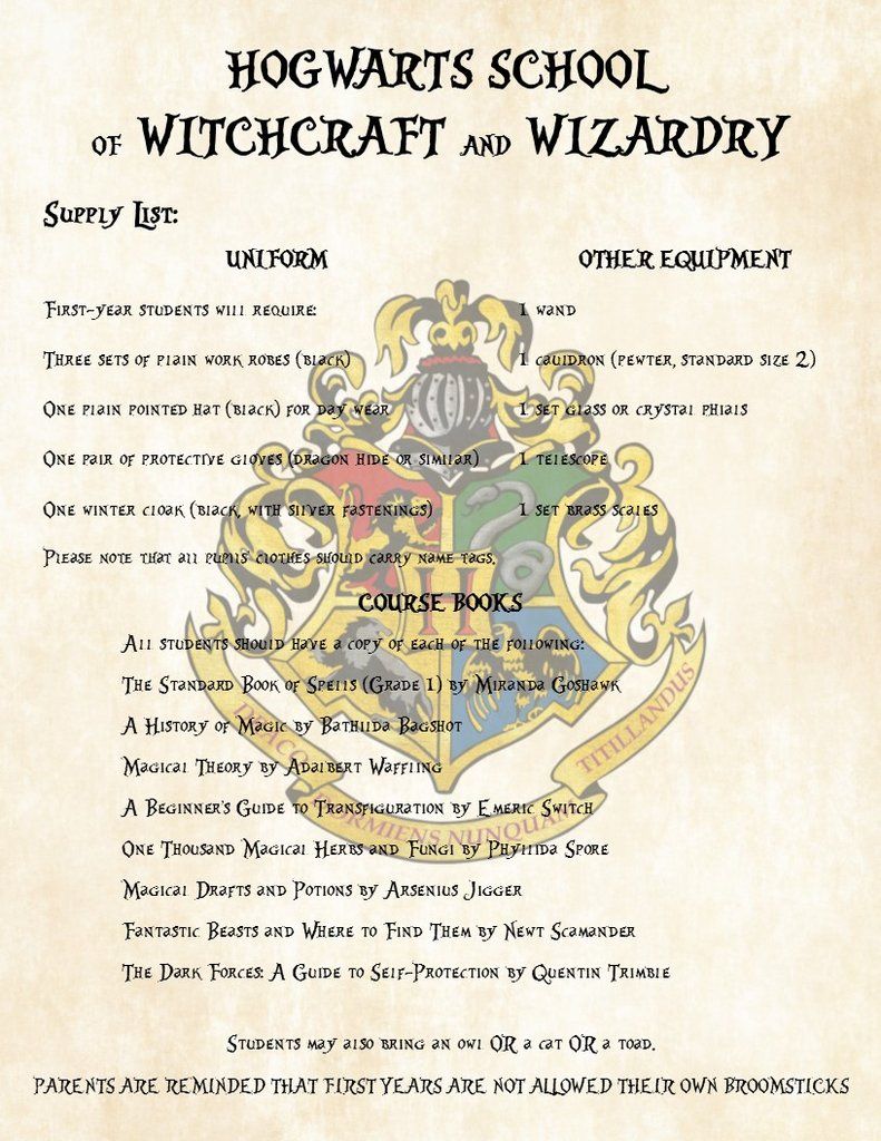 Harry Potter List Of Requirements Letter Template