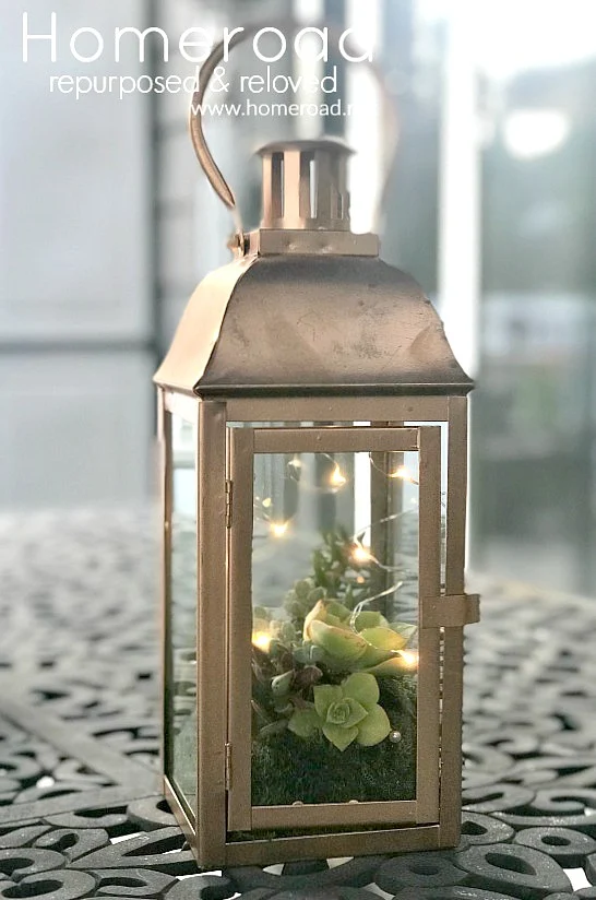 Copper Succulent Planter with Fairy lights made with a cork light