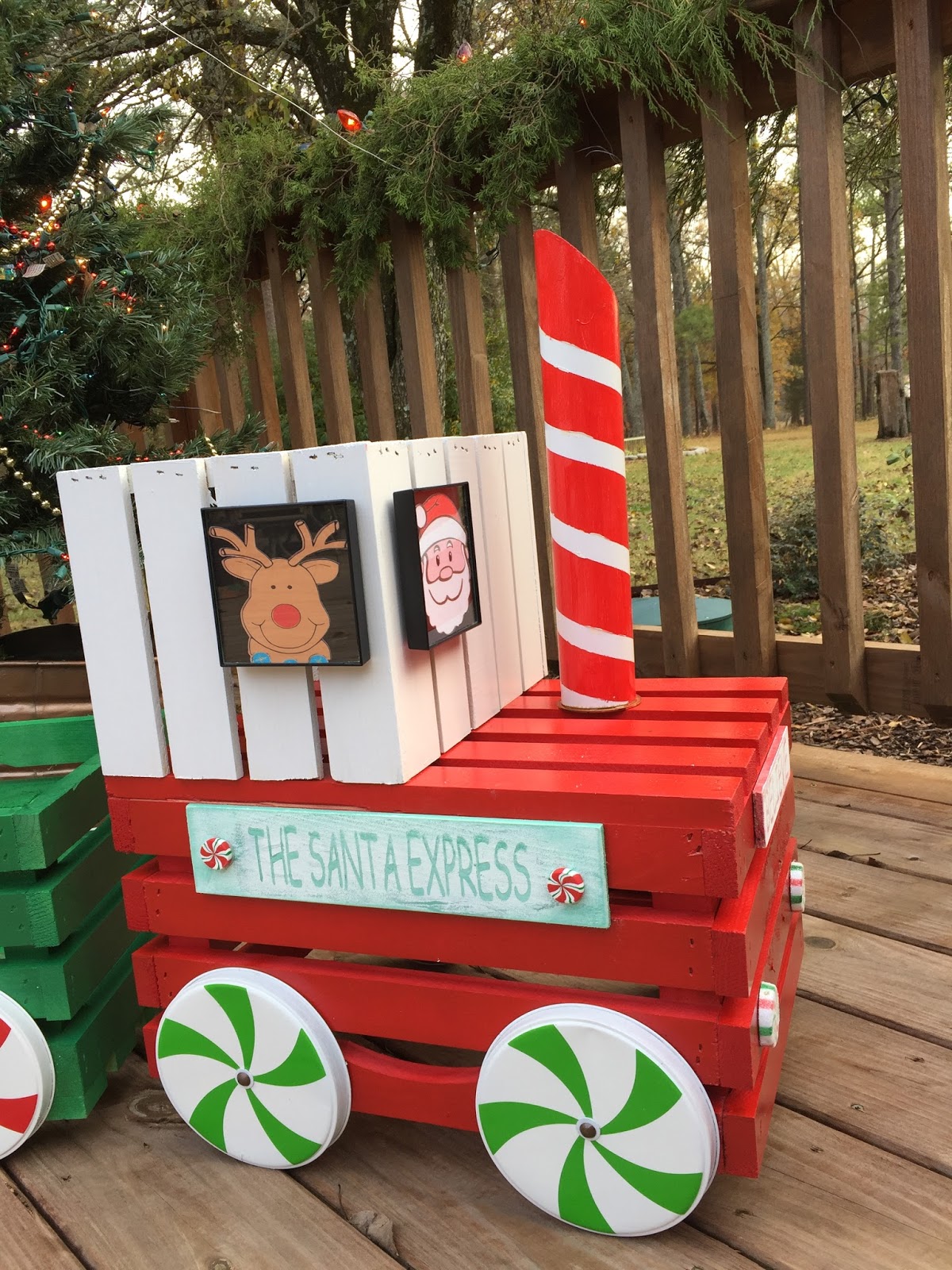christmas train made out of crates