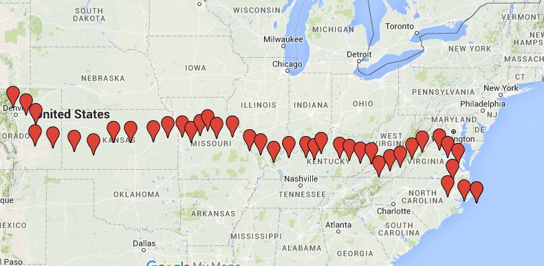 Overnight stops along the route