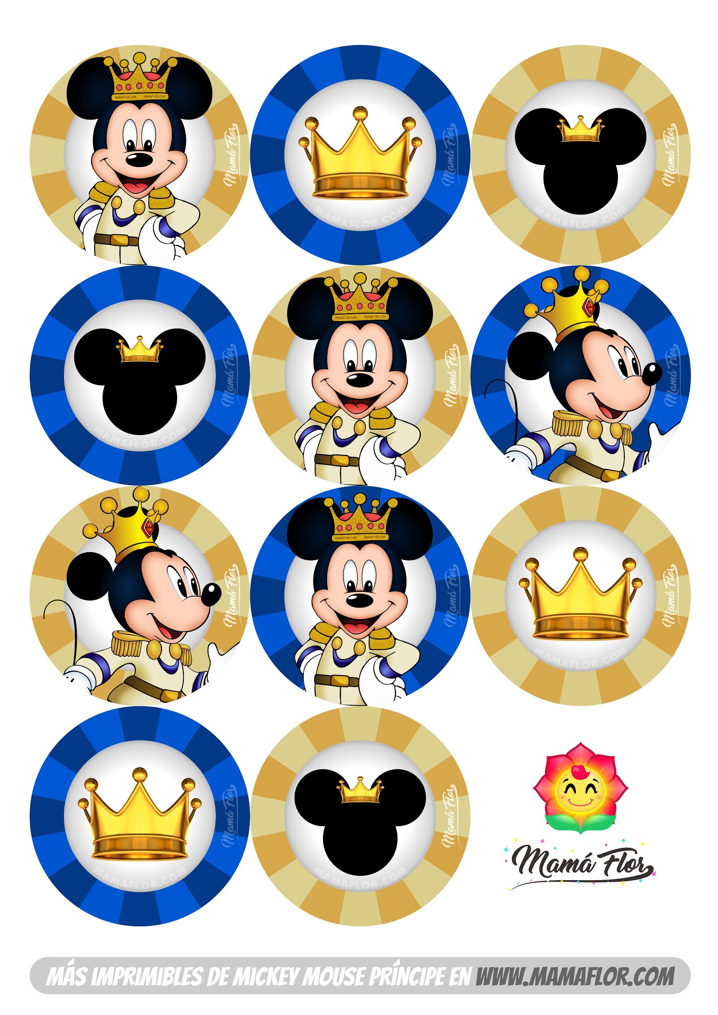 Imprimibles Gratuitos de Mickey Mouse Príncipe TOPPERS