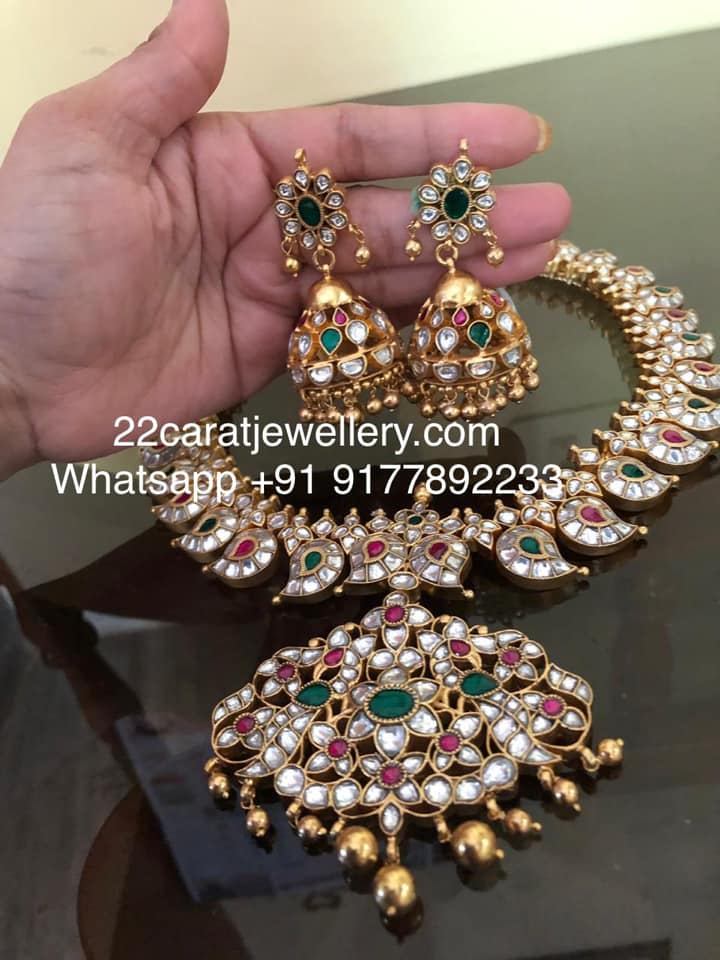 Silver Metal Kundan Mango Necklace Choker Jewellery Designs