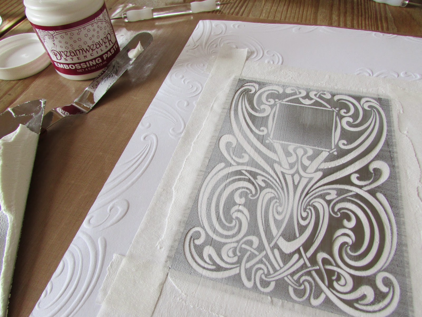 Scrappyjen 12x12 Scrapbook Page Using Dreamweaver Stencils and Mixed Media