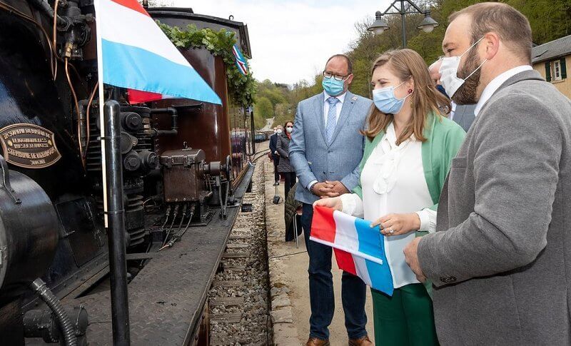 Princess Stephanie wore a green trousers by Boden, and silk blouse by Paule Ka, at Railway Museum and Tourism Association