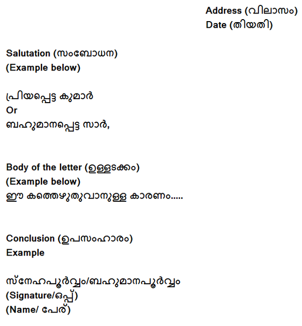 how to write assignment in malayalam letters