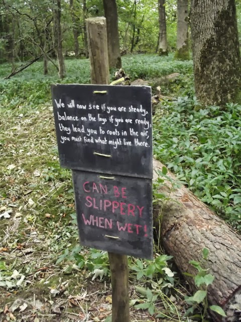 sizergh castle woodland play trail log warning