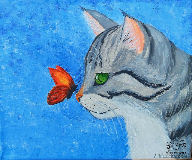 melzak-art, melzak art, melzacki, nocą malowane, handmade, obraz, cat, kot, кот, котка, motyl, butterfly, пеперуда, бабочка , acrylicpainting, Toruń