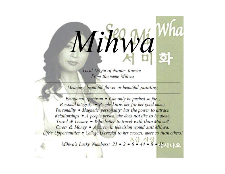 Firstnamestore Com Meaning Of The Korean Female Name Mihwa Is