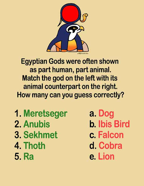 Match the Ancient Egyptian god with an animal
