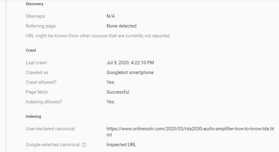 URL is on Google , indexed
