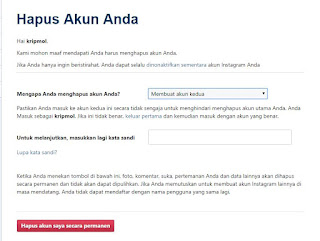 rasmakom, cara menghapus akun instagram