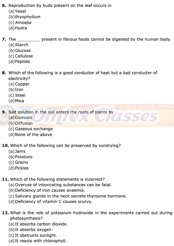 Class 7 Science Board Question Papers.