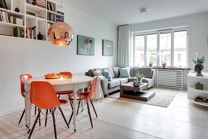 Decoración de estilo nórdico en salón comedor