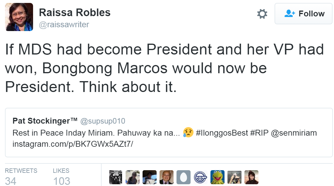 Raissa Robles’ Tweet about Miriam Santiago Angers Netizens