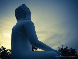 Evening Light Big White Buddha Statue At Brahmavihara Arama Monatery North Bali Indonesia
