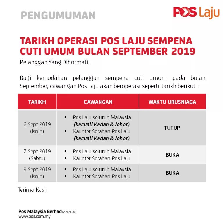 Pos pejabat waktu 2022 operasi poslaju waktu