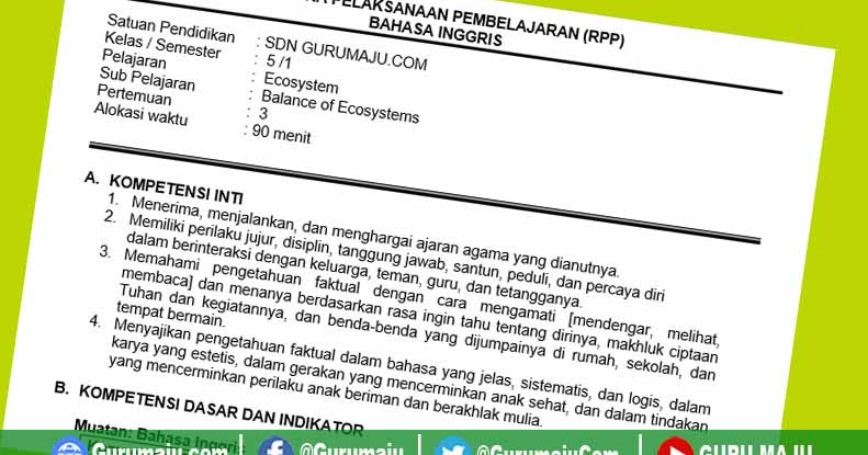 RPP Bahasa Inggris SD Kelas 5 Semester 1 K13 Edisi Terbaru