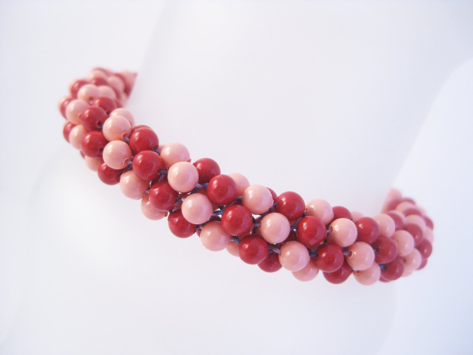 Red/Pink Coral Pearl Kumihimo Bracelet