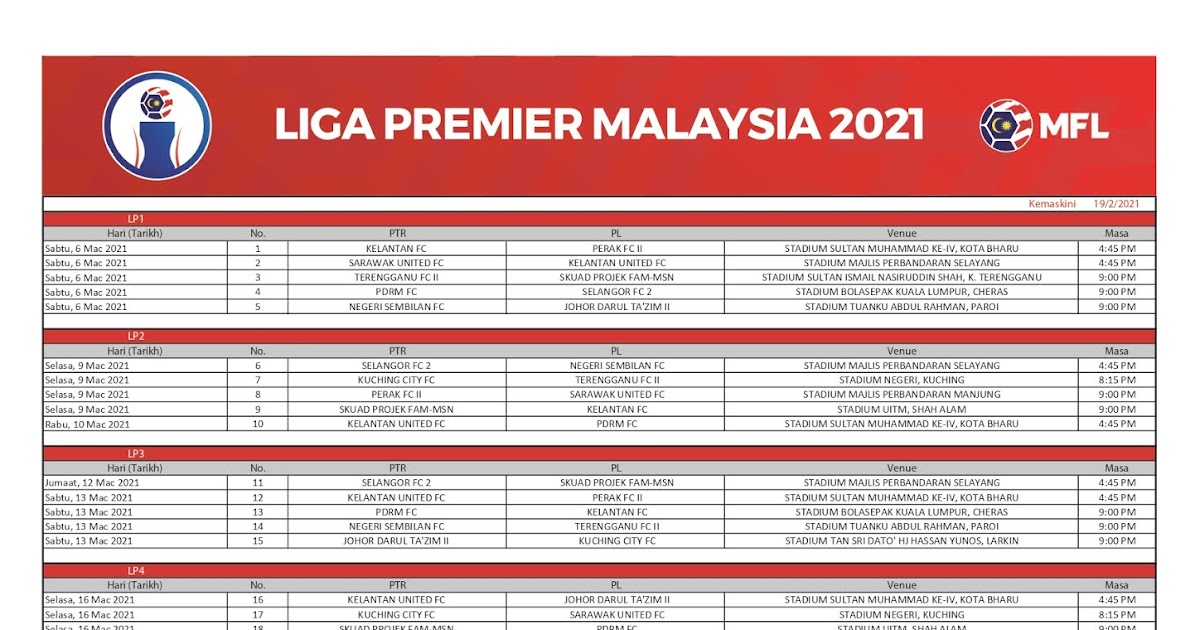 Jadual Perlawanan Liga Super / Perancangan ini dibuat selepas mfl