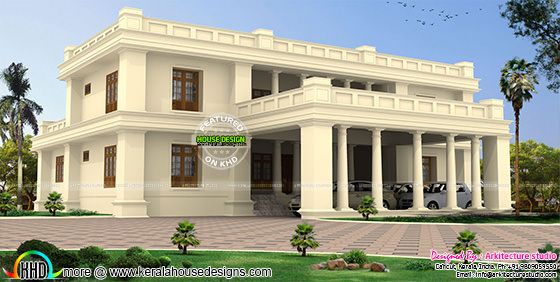 Palace look Colonial flat roof home