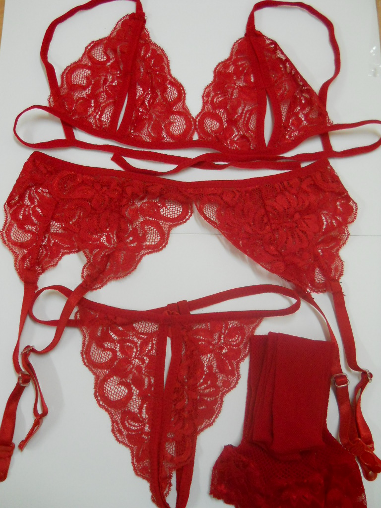 Fashion Care 2u L408 Red Sexy Bra Garter Belt Stocking Set