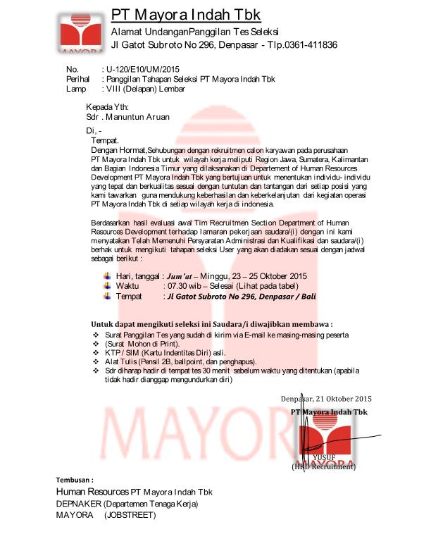 Contoh Surat Lamaran Kerja Untuk Pt Mayora