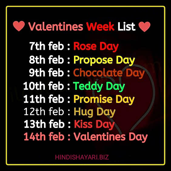 Which Day is 7th Feb to 14th Feb? | Valentine Week List Dates Schedule Full List 7th-14th February