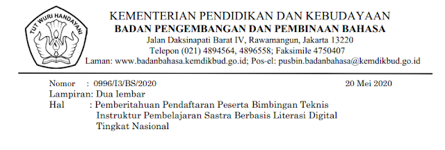 Instruktur Pembelajaran Sastra Berbasis Literasi Digital Tahun PENDAFTARAN BIMTEK INSTRUKTUR PEMBELAJARAN SASTRA BERBASIS LITERASI DIGITAL TAHUN 2020