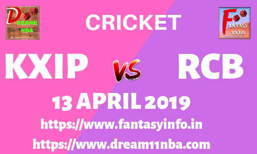 KXIP vs RCB Dream11cricket 13 April 2019 Punjab vs Bangalore Probable11 Playing11 Team News
