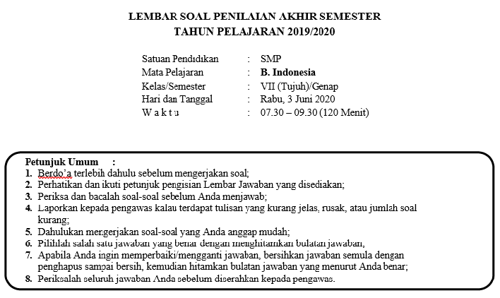 Soal Dan Kunci Jawaban Pat Bahasa Indonesia Smp Kelas 8 Kurikulum 2013 Tahun Pelajaran 2019 2020 Didno76 Com