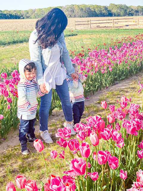 mommy and me, mama's boys, mother son, mother's love, spring 2020, mothering during crisis, mommy and me photos, tulips, stay home, coronavirus, latina mom, new york mom, long island mom