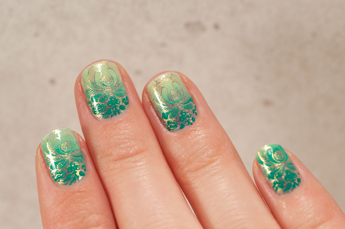 Green and Golden Nail Art May contain traces of polish