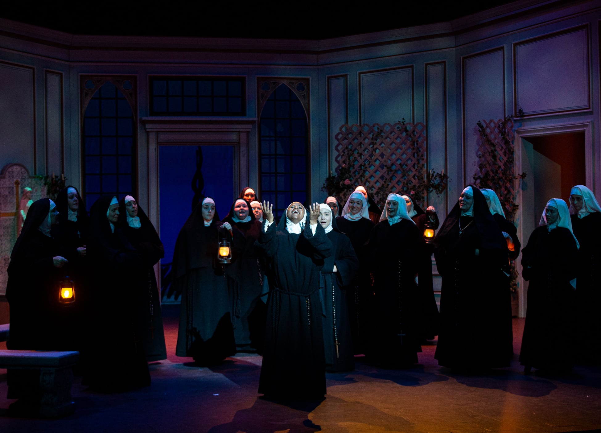IN REVIEW: soprano MARSHA THOMPSON (center) and the cast of Piedmont Opera's October 2021 production of Giacomo Puccini's SUOR ANGELICA [Photograph by André Dewan Peele, © by Piedmont Opera]