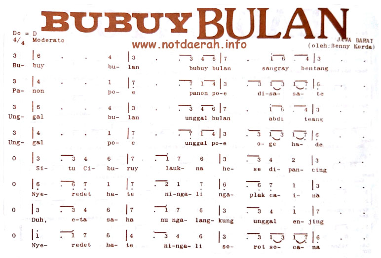 Not Angka Lagu Bubuy Bulan Not Angka Lagu Daerah Indonesia