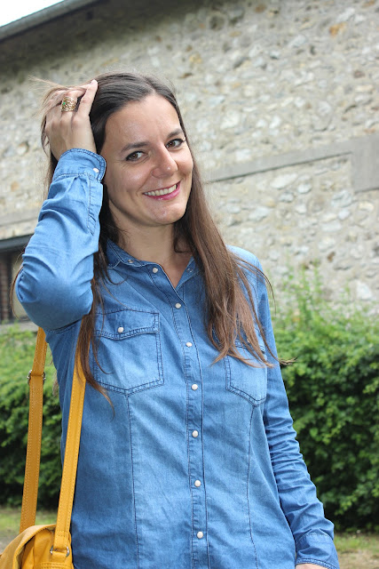 look 100% denim, chemise en jean Pimkie, sac jaune