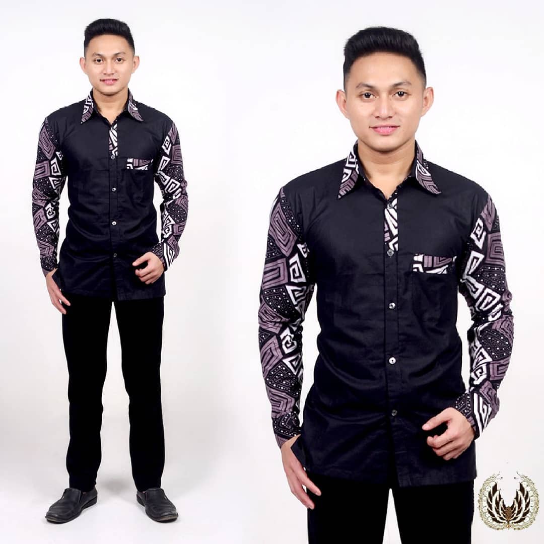 Model Batik Pria Kombinasi Polos Lengan Panjang Dan Pendek