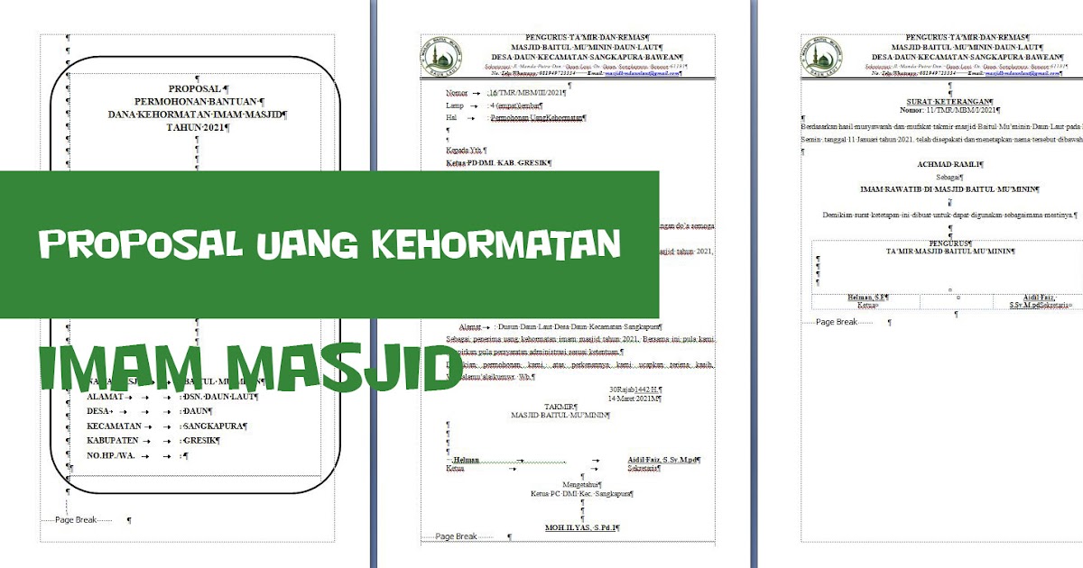 Contoh Proposal Permohonan Uang Kehormatan Imam Masjid